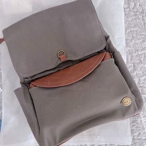 Momkindness duo backpack in grey with crossbody clutch and changing pad